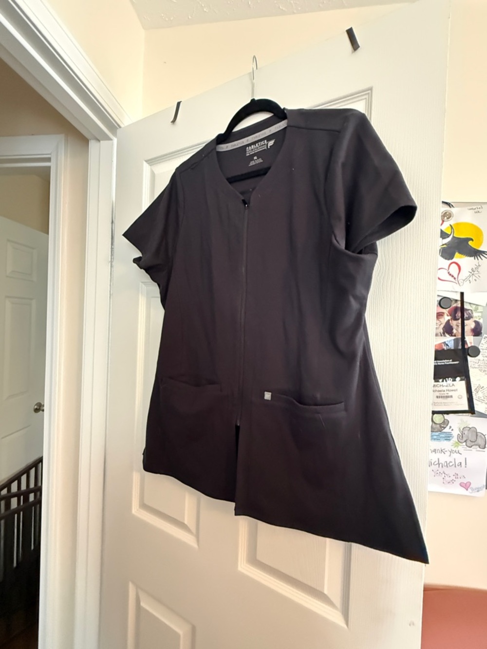 Fabletics Women's Black Zip-Front Scrub Top